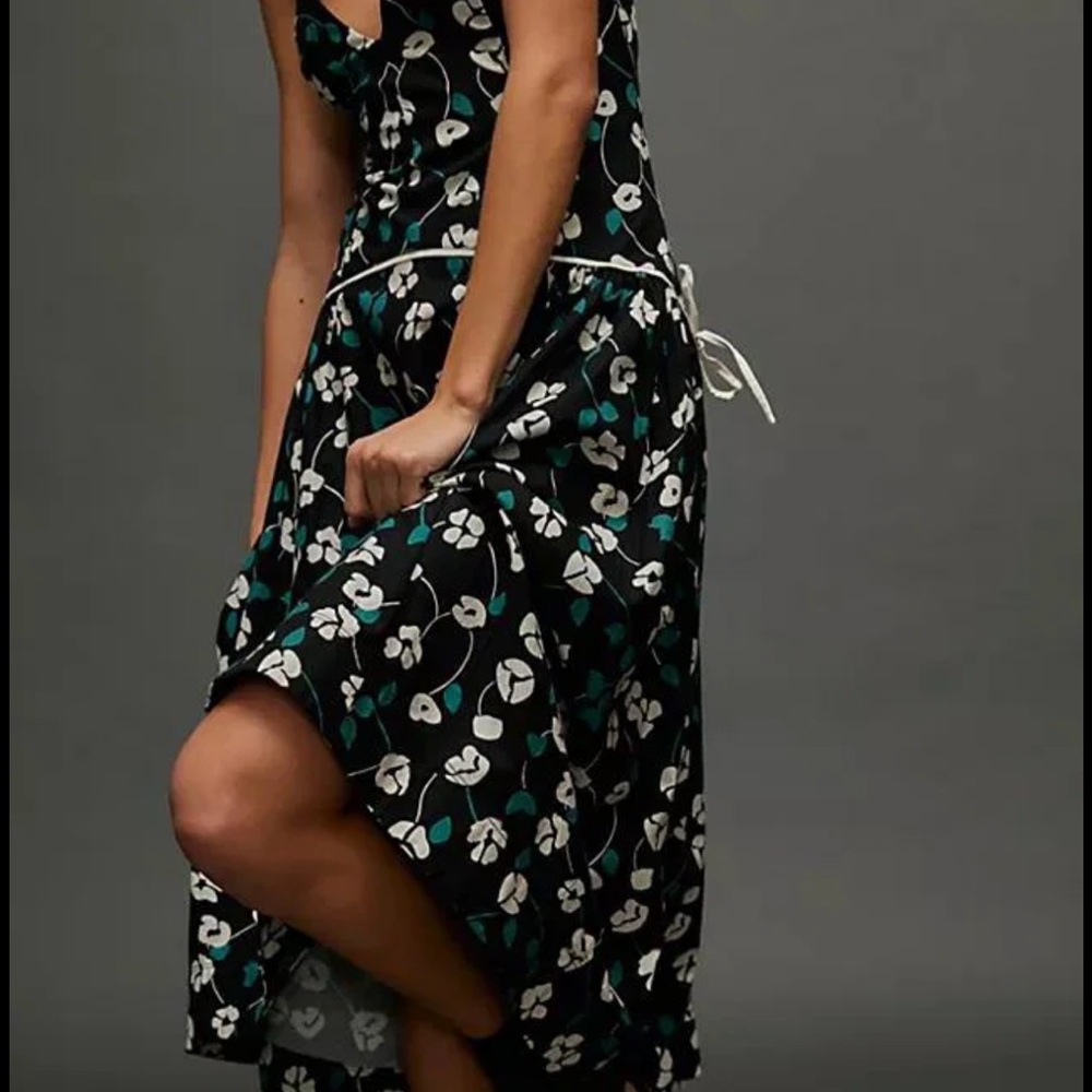 Free People Black Midi Dress with Teal and White Floral Print